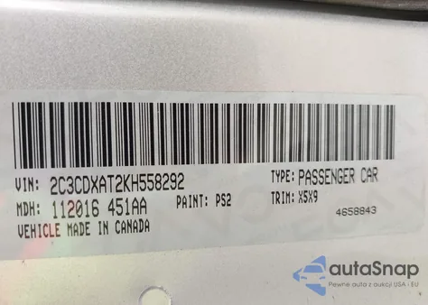 2019 Dodge Charger Police Rwd из США, поврежденный, VIN 2C3CDXAT2KH558292